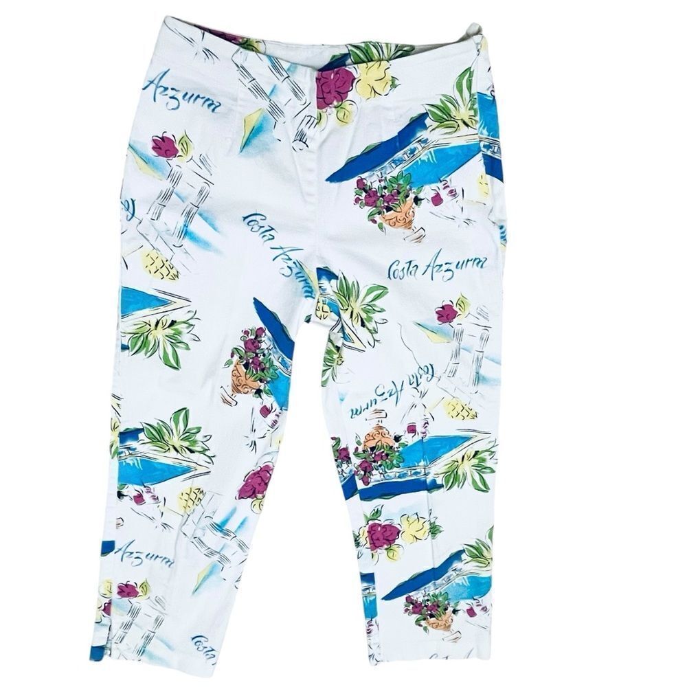 Fibers Crop Italy Costa Azzurra Paradise Theme Side/Zip Pants Made In USA Sz 8